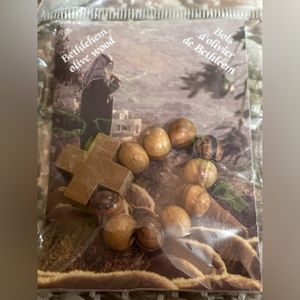 Handcrafted Bethlehem Jerusalem Olive Wood Bead & Cross Charm Made in West Bank